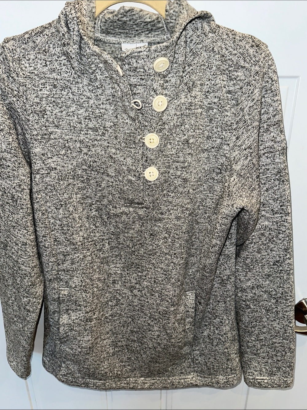 Columbia Gray Marled Henley Button Pullover Sweater Sweatshirt Large Cozy